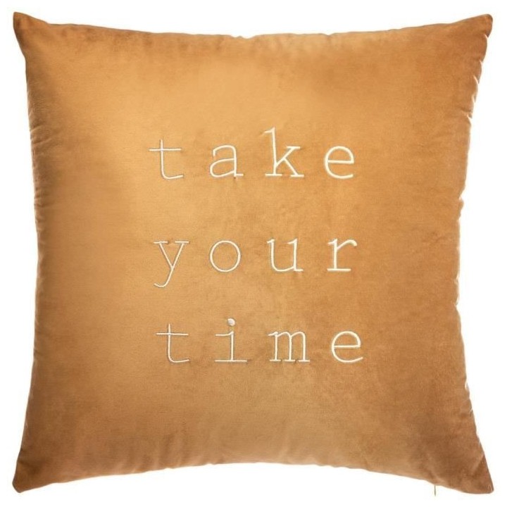 Coussin Velours brodé Slow Polyester - 50x50 cm - Ocre