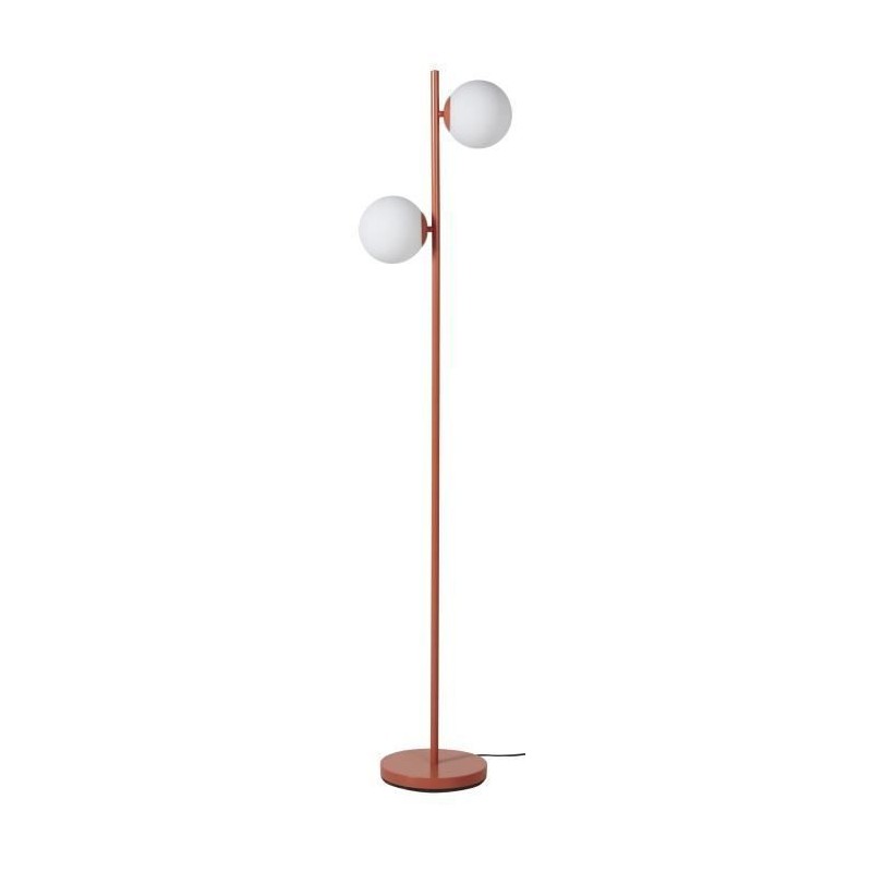 RETRO Lampadaire - Abat-jour 2 boules en verre - H 160 cm - Terracotta