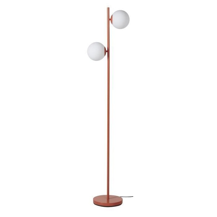 RETRO Lampadaire - Abat-jour 2 boules en verre - H 160 cm - Terracotta