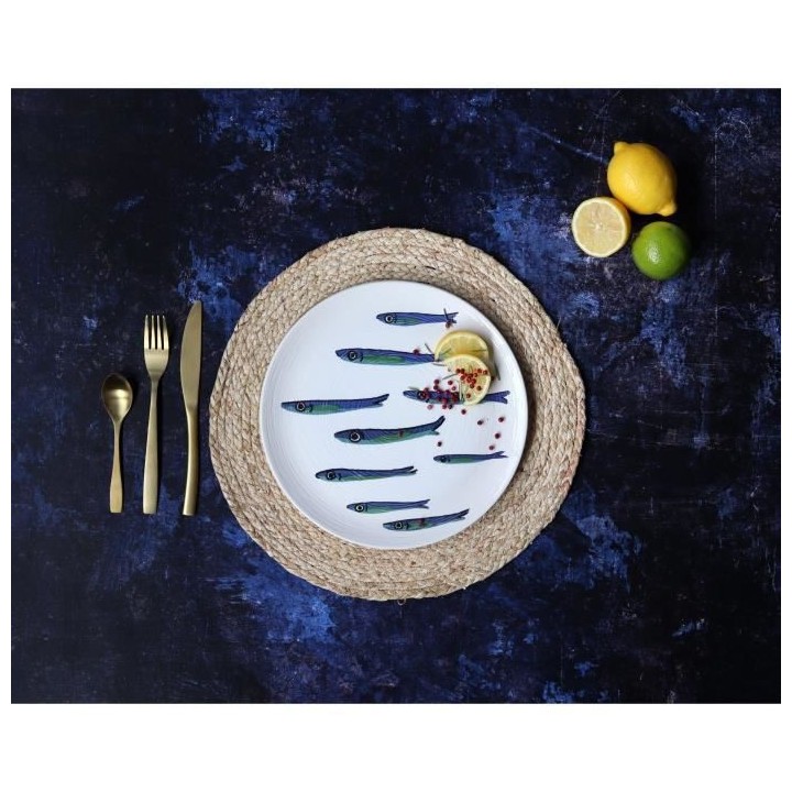 NOVASTYL - Ocean - Lot de 6 Assiettes plates - Ø27 cm - Faience - Bla