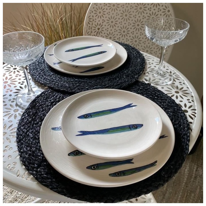 NOVASTYL - Ocean - Lot de 6 Assiettes plates - Ø27 cm - Faience - Bla