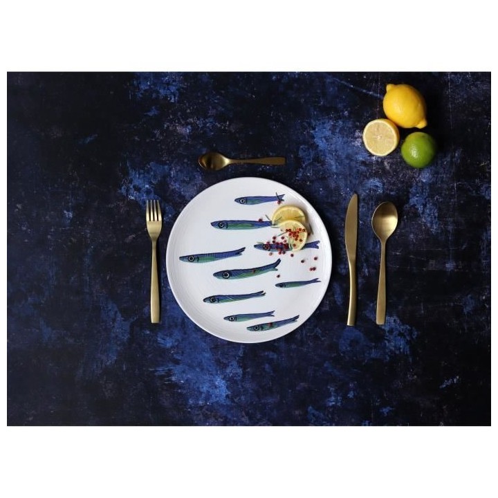 NOVASTYL - Ocean - Lot de 6 Assiettes plates - Ø27 cm - Faience - Bla