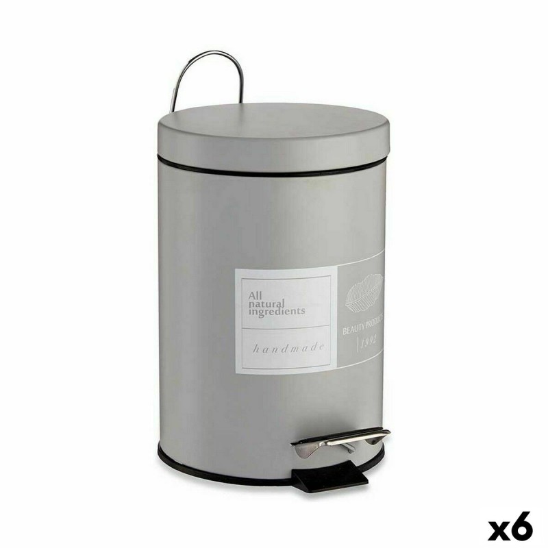 Poubelle à pédale Beauty Products Blanc Gris Acier Plastique 3 L (6 Unités)