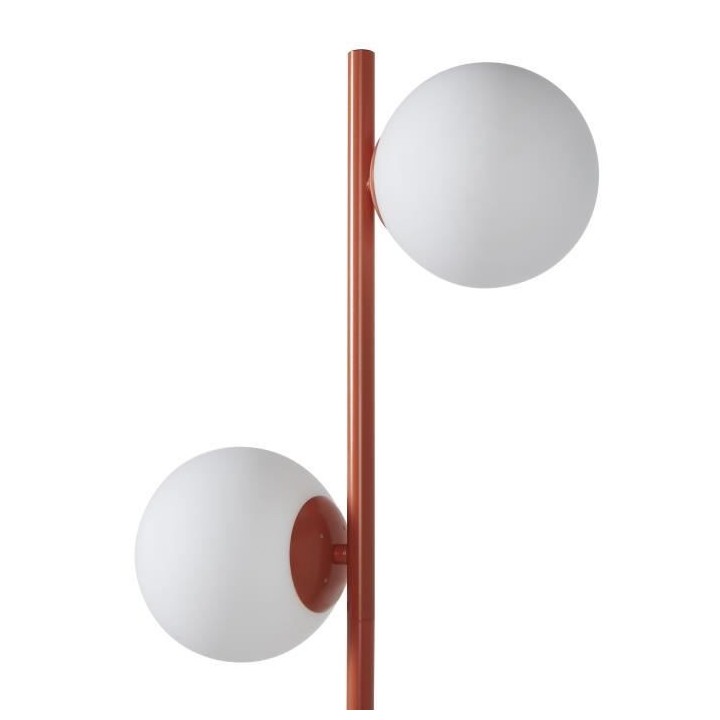 RETRO Lampadaire - Abat-jour 2 boules en verre - H 160 cm - Terracotta