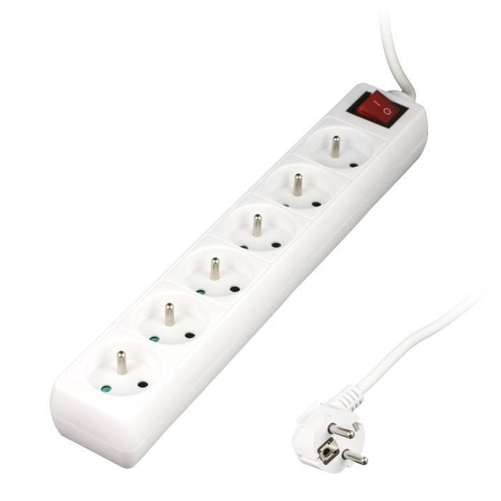 Bloc multiprises ZENITECH 6 prises 16A avec interrupteur - Blanc