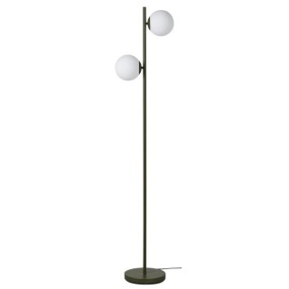 RETRO Lampadaire - Abat-jour 2 boules en verre - H 160 cm - Vert kaki