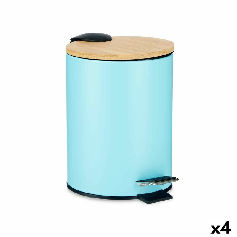 Corbeille à papier Bleu Métal Bambou 3 L (4 Unités)