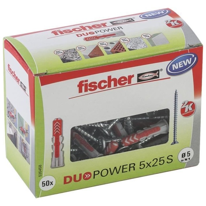 FISCHER - Cheville tous matériaux DuoPower 5x25 mm avec vis - Boîte