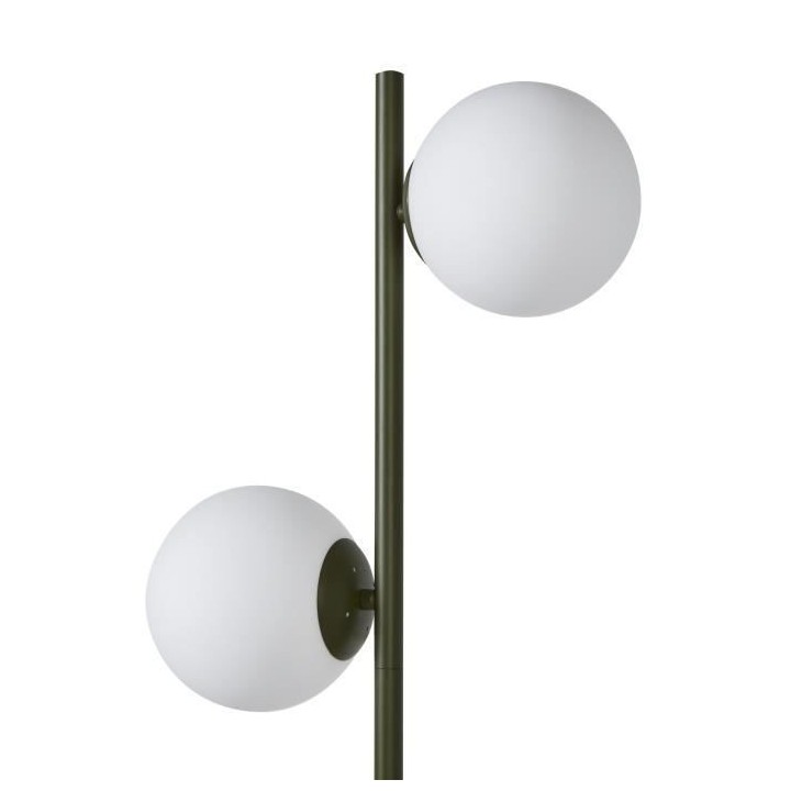 RETRO Lampadaire - Abat-jour 2 boules en verre - H 160 cm - Vert kaki
