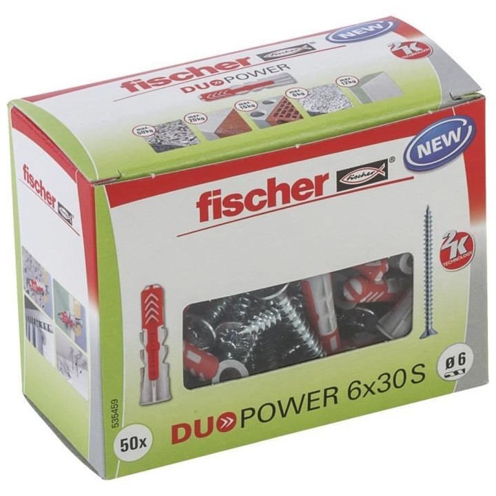 FISCHER - Cheville tous matériaux DuoPower 6x30 mm avec vis - Boîte