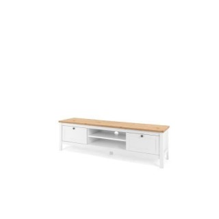 Meuble TV 2 tiroirs - Décor chene artisan et blanc - L 160 x P 45 x H