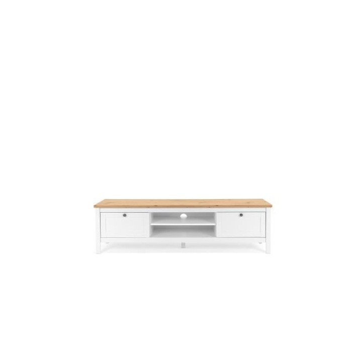 Meuble TV 2 tiroirs - Décor chene artisan et blanc - L 160 x P 45 x H