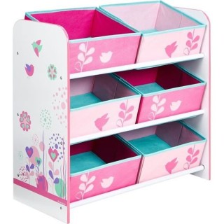 Fleurs et Oiseaux - Meuble de rangement pour chambre d'enfant avec 6 b