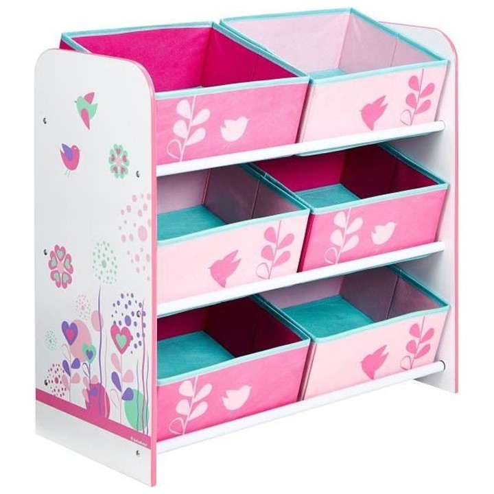 Fleurs et Oiseaux - Meuble de rangement pour chambre d'enfant avec 6 b