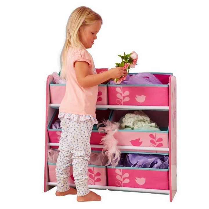 Fleurs et Oiseaux - Meuble de rangement pour chambre d'enfant avec 6 b