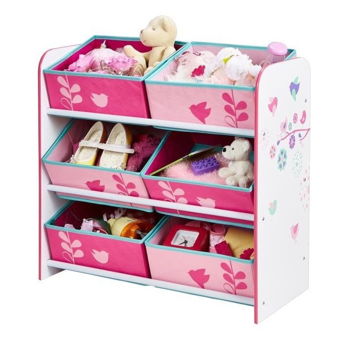 Fleurs et Oiseaux - Meuble de rangement pour chambre d'enfant avec 6 b