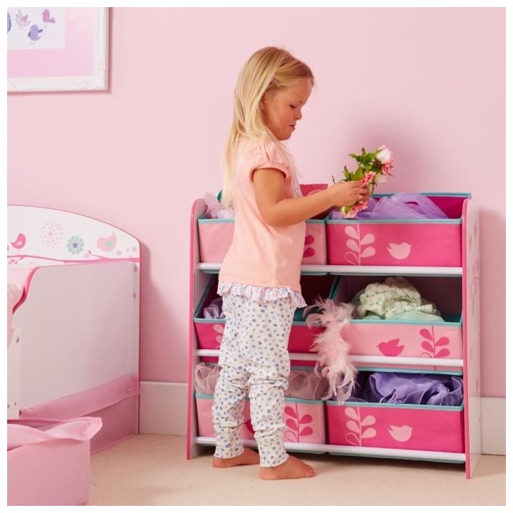 Fleurs et Oiseaux - Meuble de rangement pour chambre d'enfant avec 6 b