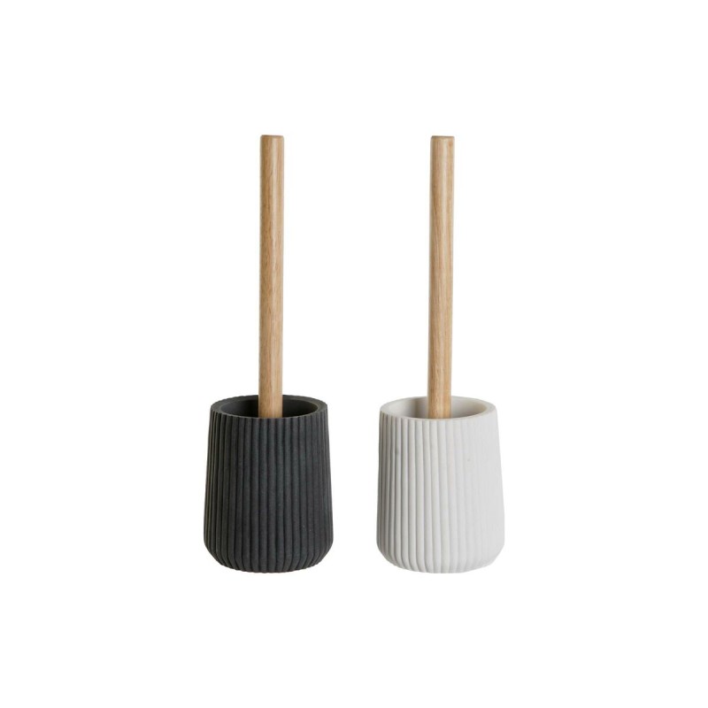 Brosse de salle de wc DKD Home Decor Blanc Gris Bois Résine 10,5 x 10,5 x 37 cm (2 Unités)