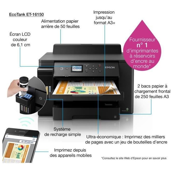 Imprimante Monofonction - EPSON - Ecotank ET-16150 - Jet d'encre - A3/