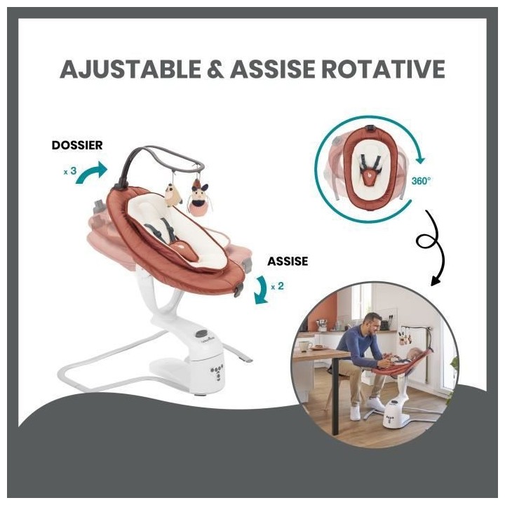 Babymoov Balancelle bébé électrique Swoon Motion, Assise a 360°, T