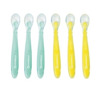 Badabulle Lot de 6 cuilleres en silicone ultra-flexibles, Ergonomiques