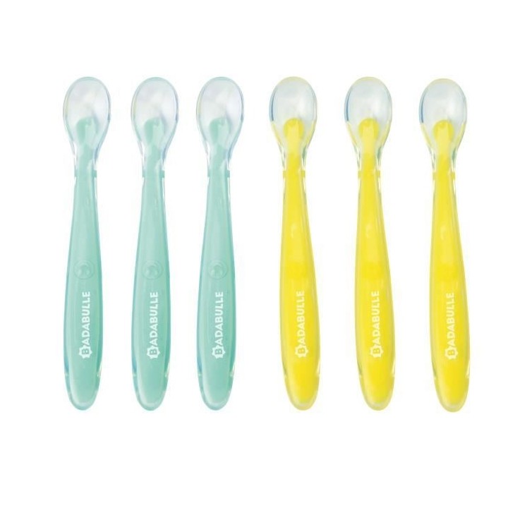 Badabulle Lot de 6 cuilleres en silicone ultra-flexibles, Ergonomiques