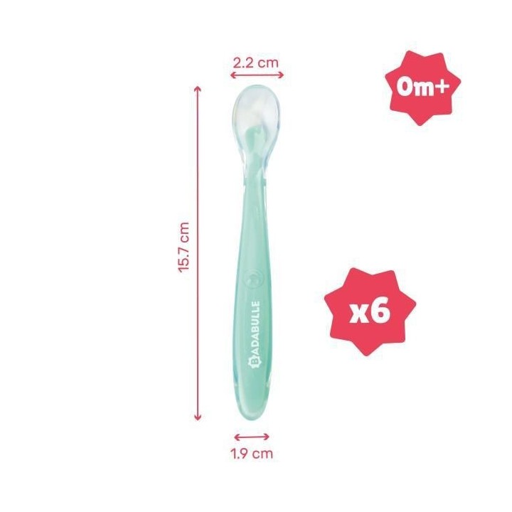 Badabulle Lot de 6 cuilleres en silicone ultra-flexibles, Ergonomiques