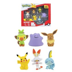 Pack de 6 figurines BANDAI Pokémon - Vague 2 - Pikachu, Ouistempo, Larméléon, Flambino, Evoli, Métamorph