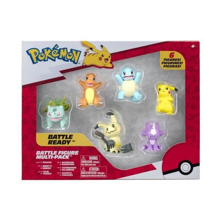 Pack de 6 figurines BANDAI - Pokémon - Pikachu, Carapuce, Salameche,