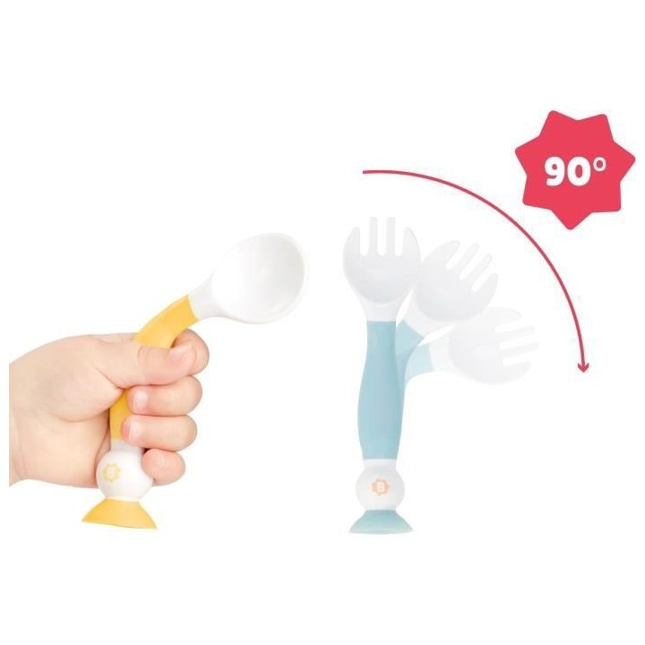 Badabulle Couverts d'apprentissage flexibles a 90° dans les 2 sens -