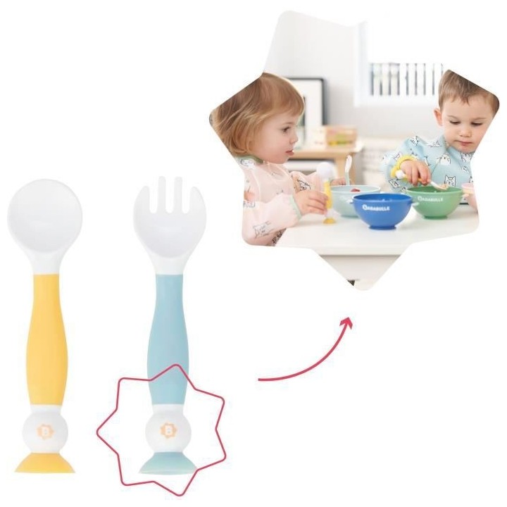 Badabulle Couverts d'apprentissage flexibles a 90° dans les 2 sens -