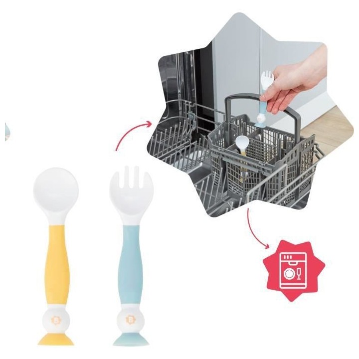 Badabulle Couverts d'apprentissage flexibles a 90° dans les 2 sens -