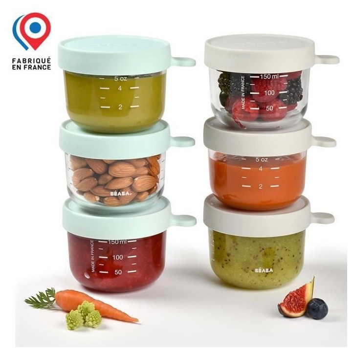 BEABA, Pack 6 portions verre (150 ml light blue / 150 ml light mist)