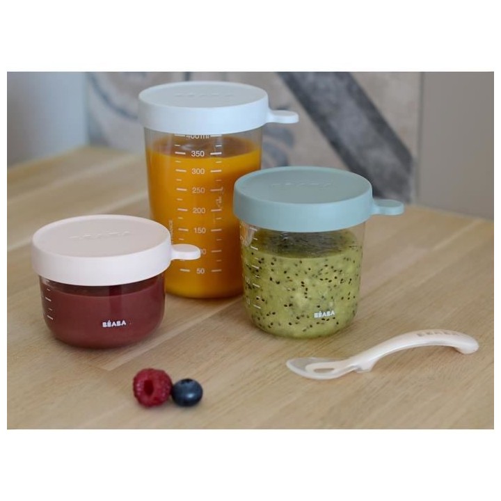 BEABA, Pack 6 portions verre (150 ml light blue / 150 ml light mist)