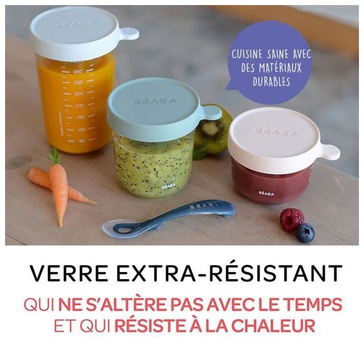 BEABA, Pack 6 portions verre (150 ml light blue / 150 ml light mist)