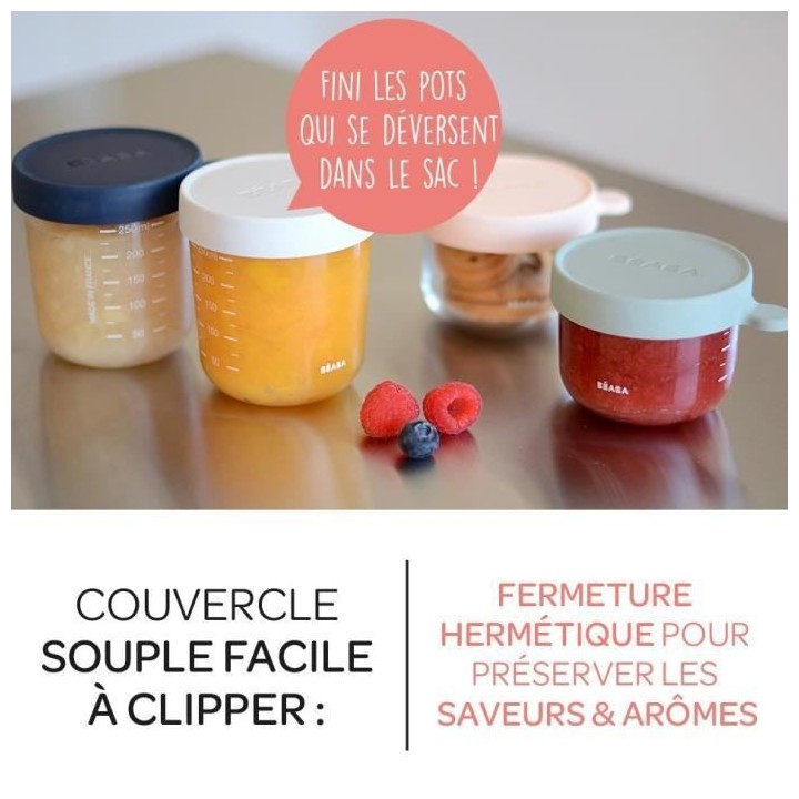 BEABA, Pack 6 portions verre (150 ml light blue / 150 ml light mist)