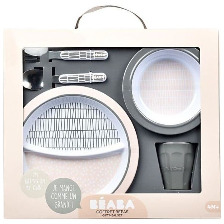 BEABA, Coffret Cadeau Repas Enfant, Assiette deux compartiments, Bol,