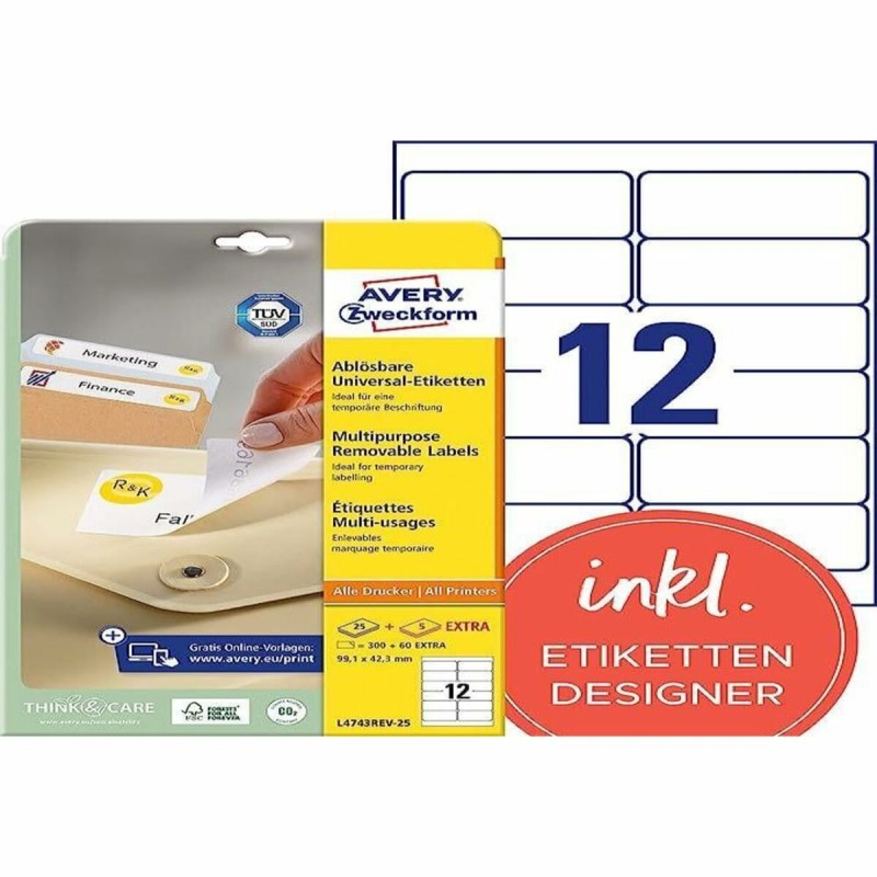 Etisuettes Avery L4743REV-25 Blanc Papier (Reconditionné D)