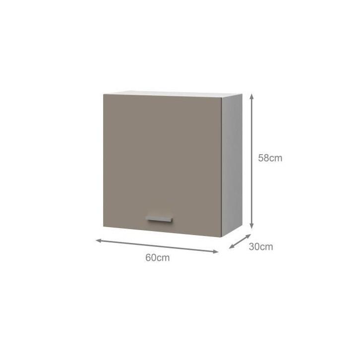 EXTRA Meuble haut de cuisine - 1 Porte - L 60 x P 30 x H 58 cm - Taupe