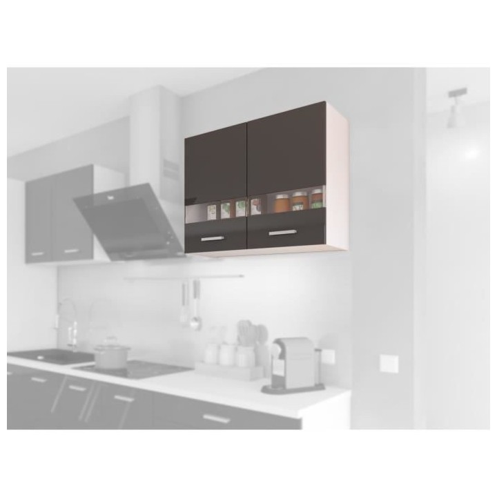 EXTRA - Meuble haut de cuisine L 80cm 2 Portes vitrées - Gris Laqué