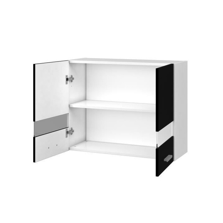 EXTRA - Meuble haut de cuisine L 80cm 2 Portes vitrées - Noir Laqué