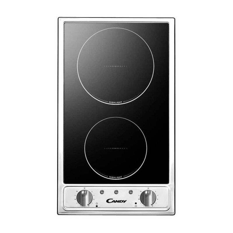 CANDY CTV200 Plaque de cuisson Domino Vitrocéramique - 2 zones - 2900W - L29 x P51cm - Revetement verre - Noir