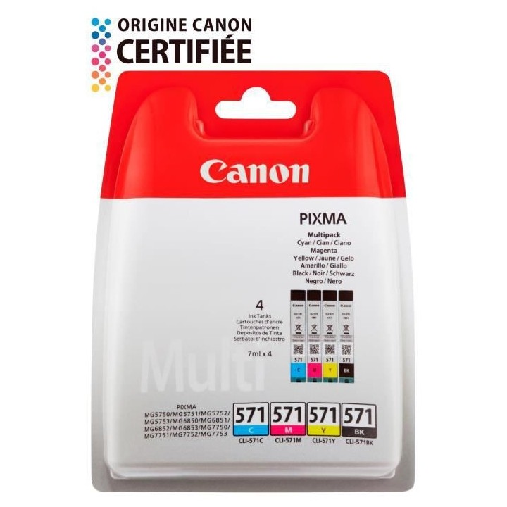 CANON Pack de 4 cartouches d'encre CLI-571 Noir/Cyan/Magenta/Jaune