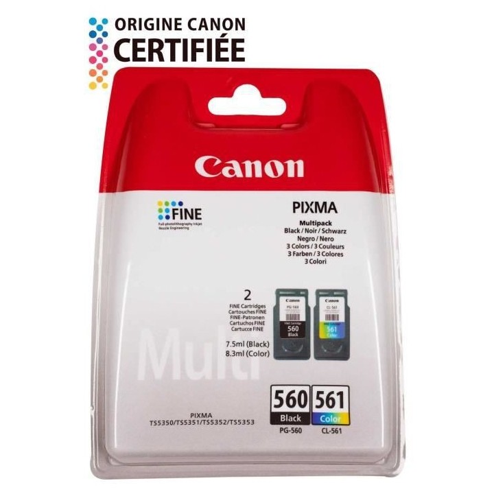 CANON Pack de 2 cartouches d'encre PG-560 / CL-561 Noir + Couleur
