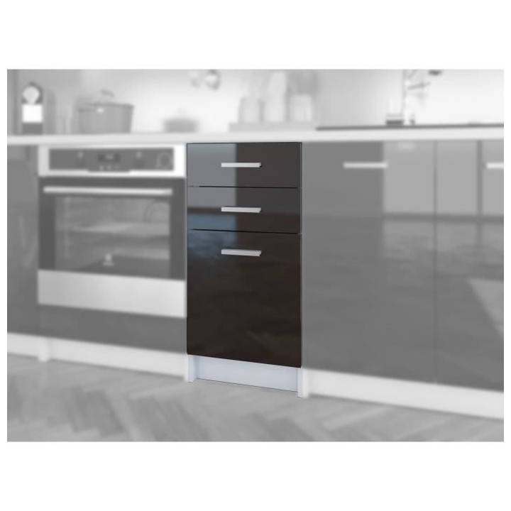 EXTRA - Meuble bas de cuisine L 40cm 2 Tiroirs - Noir Laqué