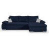 Canapé d' angle gauche 4 places convertible + coffre - Tissu bleu marine et coussins gris clair - L 285 x P 171 x H 80 cm - CAS