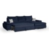 Canapé d' angle gauche 4 places convertible + coffre - Tissu bleu marine et coussins gris clair - L 285 x P 171 x H 80 cm - CAS