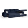 Canapé d' angle gauche 4 places convertible + coffre - Tissu bleu marine et coussins gris clair - L 285 x P 171 x H 80 cm - CAS