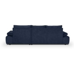 Canapé d' angle gauche 4 places convertible + coffre - Tissu bleu marine et coussins gris clair - L 285 x P 171 x H 80 cm - CAS