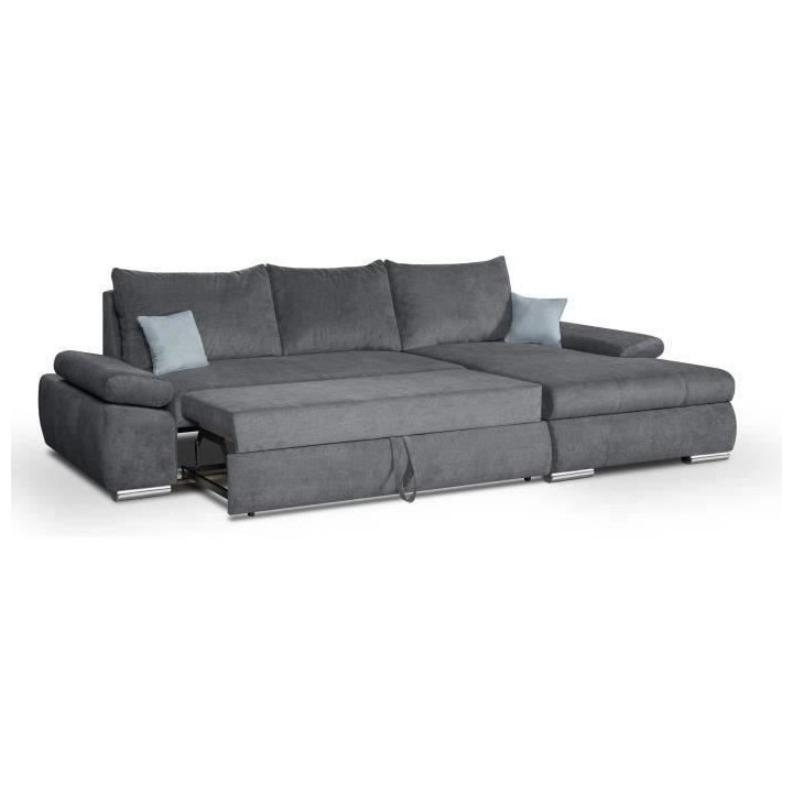 Canapé d'angle droit convertible 4 places - Tissu gris foncé et cous